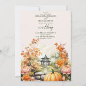 Herfst Bloemen Pompoen Scrip Bruiloft Kaart (Voorkant)