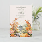 Herfst Bloemen Pompoen Scrip Bruiloft Kaart (Staand voorkant)