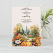 Herfst Bloemen Pompoen Scrip Bruiloft Kaart (Staand voorkant)