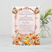 Herfst Bloemen Pompoen Scrip bruiloft uitnodiging (Staand voorkant)