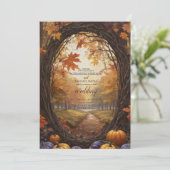 Herfst Bloemen Pompoen Scrip bruiloft uitnodiging (Staand voorkant)