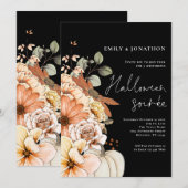 Herfst Bloemen Pompoen Script Halloween Party Zwar Kaart (Voorkant / Achterkant)