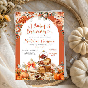 Herfst Bloemen Pompoen Tea Party Baby shower Kaart