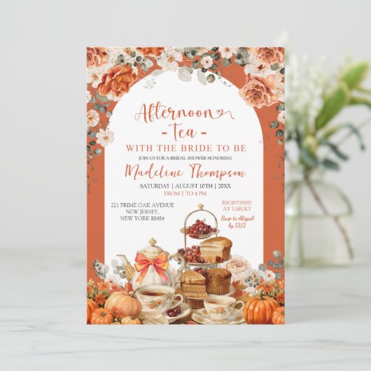 Herfst Bloemen Pompoen Tea Party Vrijgezellenfeest Kaart (Staand voorkant)