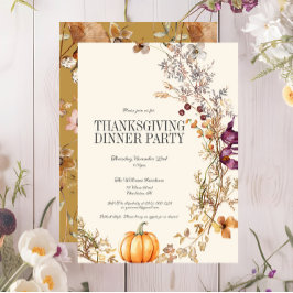 Herfst Bloemen Pompoen Thanksgiving Diner Party Kaart