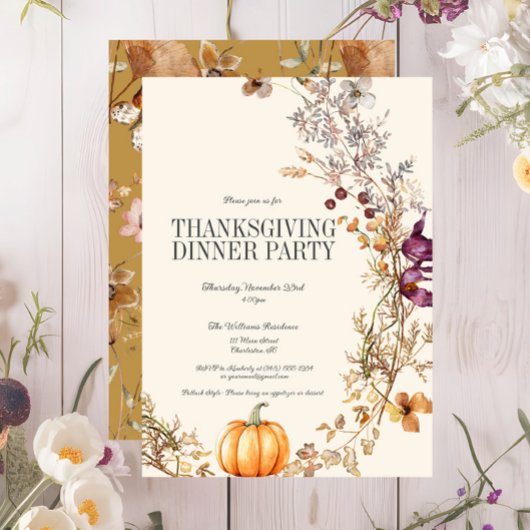Herfst Bloemen Pompoen Thanksgiving Diner Party Kaart