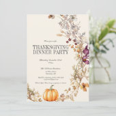 Herfst Bloemen Pompoen Thanksgiving Diner Party Kaart (Staand voorkant)