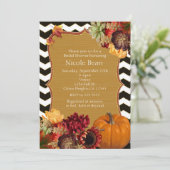 Herfst Bloemen & Pompoen Zwart Goud Uitnodigingen (Staand voorkant)