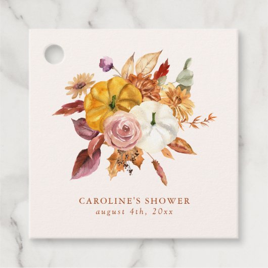Herfst Bloemen & Pompoenen Baby shower Bedankjes Labels (Voorkant)