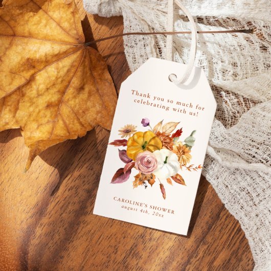 Herfst Bloemen & Pompoenen Baby shower Cadeaulabel