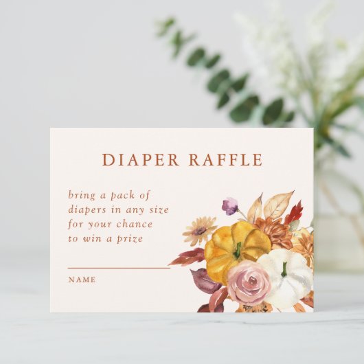 Herfst Bloemen & Pompoenen Baby shower Luier Raffl Informatiekaartje (Staand voorkant)