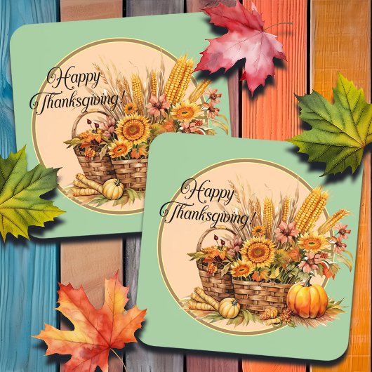 Herfst, Bloemen, Pompoenen, Maïs Bier Onderzetter