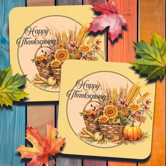 Herfst, Bloemen, Pompoenen, Maïs Bier Onderzetter