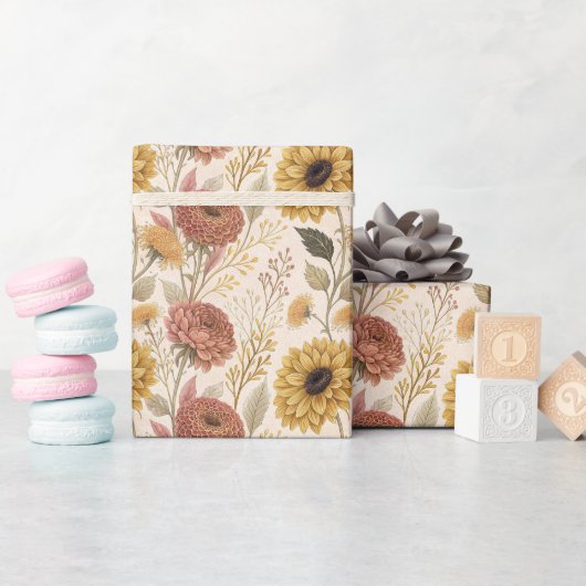 Herfst Bloemen Print Wrapping Papier Roll (Baby Shower)