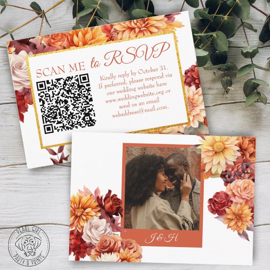 Herfst Bloemen QR Code RSVP Trouwruimte Informatiekaartje