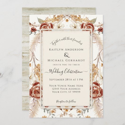 Herfst Bloemen Rode Mosterd Waterverf Foliage Brui Kaart (Voorkant / Achterkant)