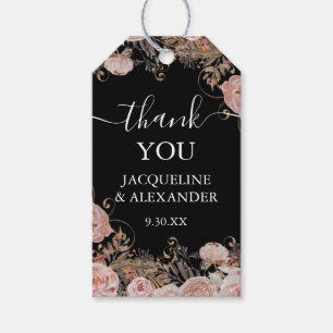 Herfst Bloemen Roos Goud Blush Roze Zwart Waterver Cadeaulabel