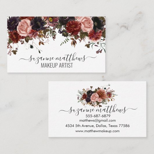 Herfst Bloemen Roos Waterverf Visitekaartje (Voorkant / Achterkant)