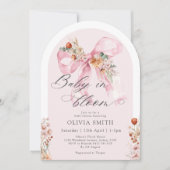 Herfst Bloemen Roze Bow Baby in Bloom Baby shower Kaart (Voorkant)