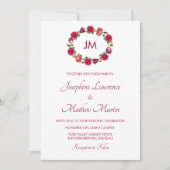 Herfst Bloemen Rozen krans Monogram Bruiloft Kaart (Voorkant)