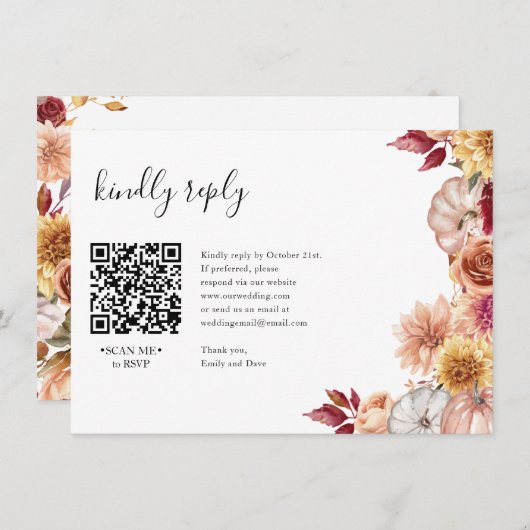 Herfst Bloemen RSVP Bruiloft QR CODE Details op de Informatiekaartje (Voorkant / Achterkant)