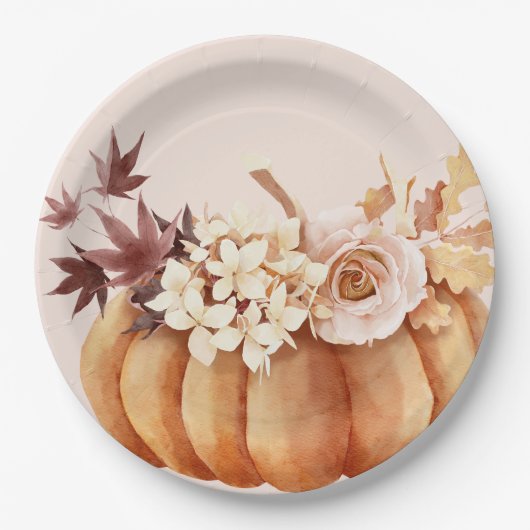 Herfst Bloemen Rustiek Herfst Pompoen Verjaardag Papieren Bordje (Voorkant)