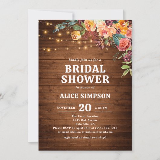 Herfst Bloemen Rustiek Hout Vrijgezellenfeest Invi Kaart (Voorkant)