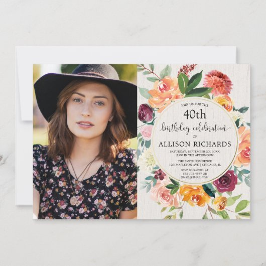 Herfst Bloemen Rustiek Verjaardag, Volwassene Elke Kaart (Voorkant)