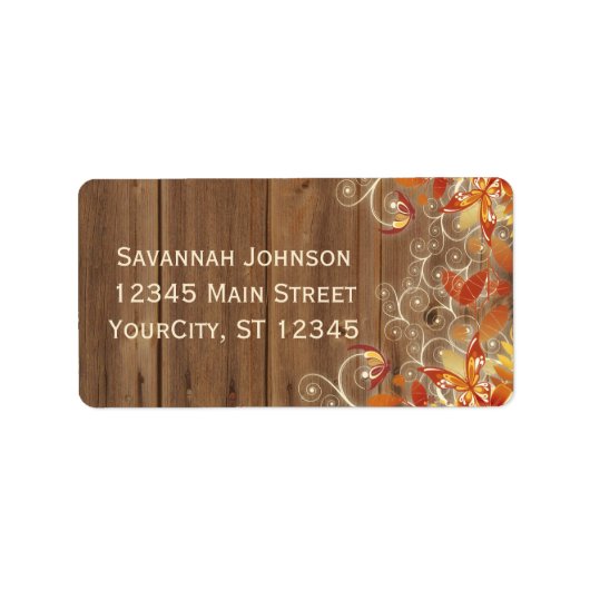 Herfst Bloemen Rustieke Houten Herfst Adresetikett Etiket (Voorkant)