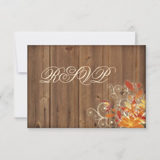 Herfst Bloemen Rustieke Houten Herfst Bruiloft RSV RSVP Kaartje (Achterkant)