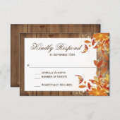 Herfst Bloemen Rustieke Houten Herfst Bruiloft RSV RSVP Kaartje (Voorkant / Achterkant)