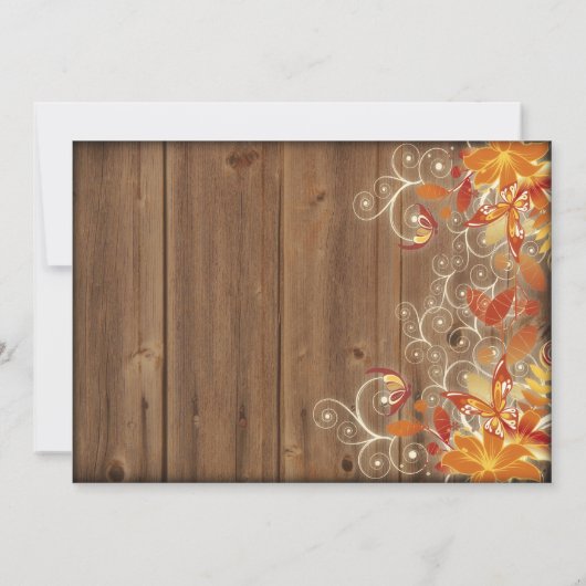 Herfst Bloemen Rustieke Houten Herfst Bruiloft Uit Kaart (Achterkant)