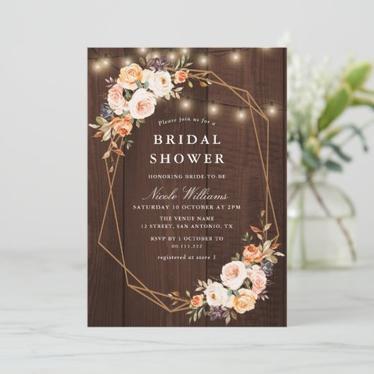 herfst Bloemen Rustieke String Lights vrijgezellen Kaart (Staand voorkant)