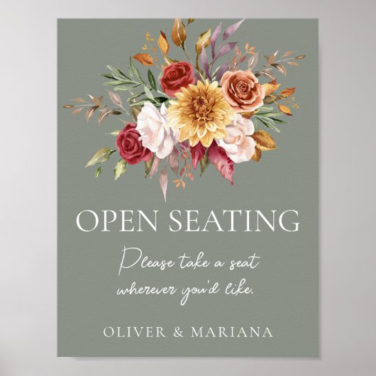 Herfst Bloemen Sage Groen Bruiloft Open Zitting Te Poster (Voorkant)