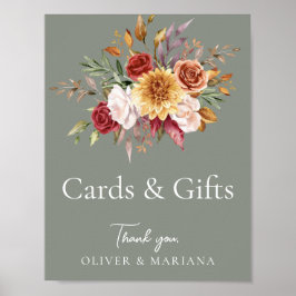 Herfst Bloemen Sage Groene Trouwkaarten & Cadeaubo Poster