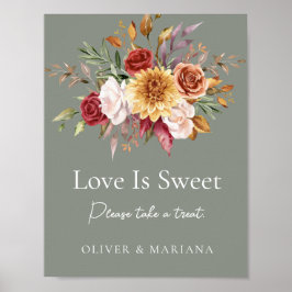 Herfst Bloemen Salie Groene Bruiloft Liefde Is Lie Poster