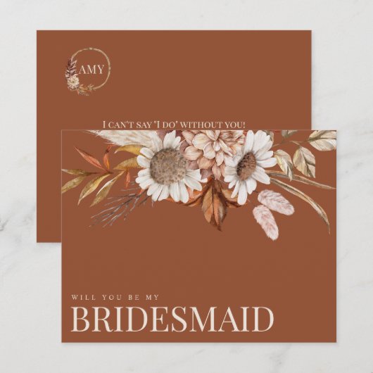 Herfst Bloemen Terracotta Bruidsmeisje voorstel Ka Save The Date (Voorkant / Achterkant)