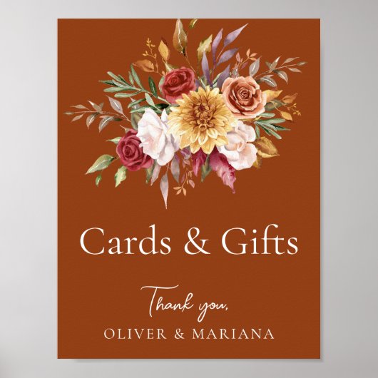 Herfst Bloemen Terracotta Bruiloft Kaarten & Cadea Poster (Voorkant)