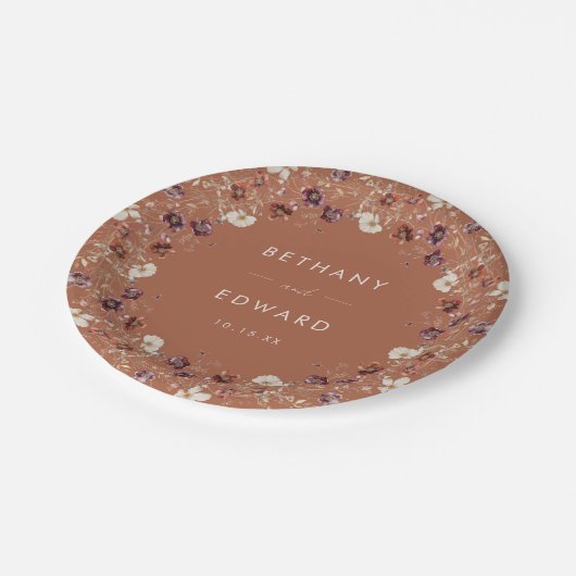 Herfst Bloemen Terracotta bruiloft Papieren Bordje (Gekanteld)