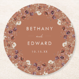 Herfst Bloemen Terracotta bruiloft Ronde Kartonnen Onderzetter