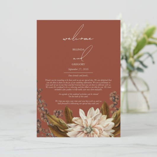 Herfst Bloemen Terracotta Huwelijksroute Programmakaart (Staand voorkant)