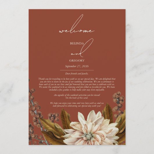Herfst Bloemen Terracotta Huwelijksroute Programmakaart (Voorkant)