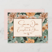 Herfst Bloemen Terracotta Sage Blush Bruiloft Aankondigingskaart (Voorkant / Achterkant)