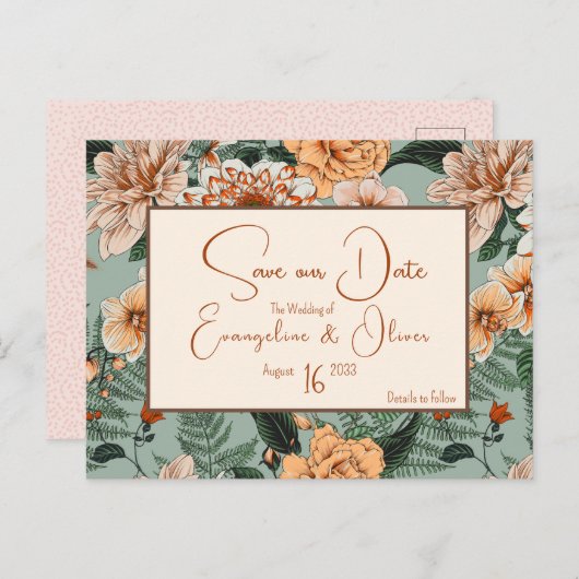 Herfst Bloemen Terracotta Sage Blush Bruiloft Aankondigingskaart (Voorkant / Achterkant)