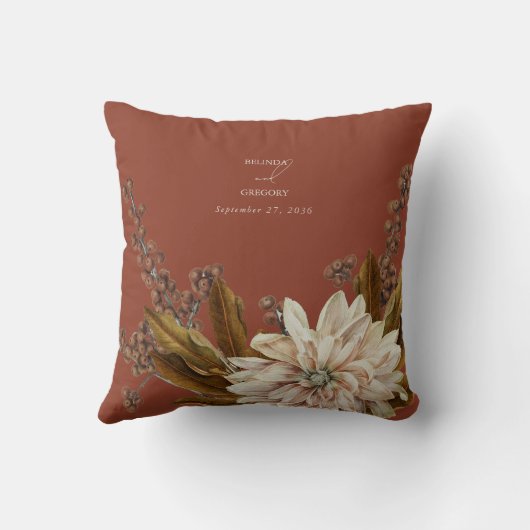 Herfst Bloemen Terracotta Waterverf Herfstbruiloft Kussen (Achterkant)