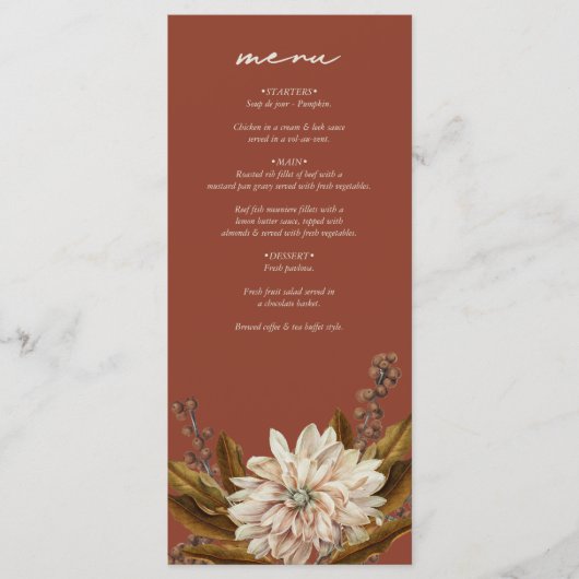 Herfst Bloemen Terracotta Waterverf Herfstbruiloft Menu (Voorkant)