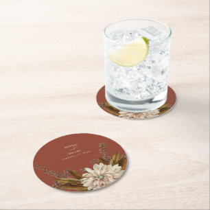 Herfst Bloemen Terracotta Waterverf Herfstbruiloft Ronde Kartonnen Onderzetter