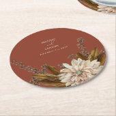 Herfst Bloemen Terracotta Waterverf Herfstbruiloft Ronde Kartonnen Onderzetter (Gebogen)