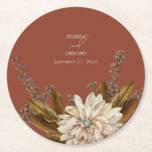 Herfst Bloemen Terracotta Waterverf Herfstbruiloft Ronde Kartonnen Onderzetter (Voorkant)