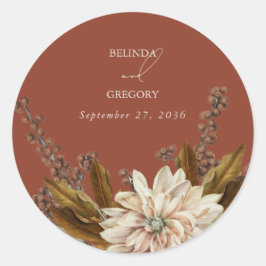 Herfst Bloemen Terracotta Waterverf Herfstbruiloft Ronde Sticker